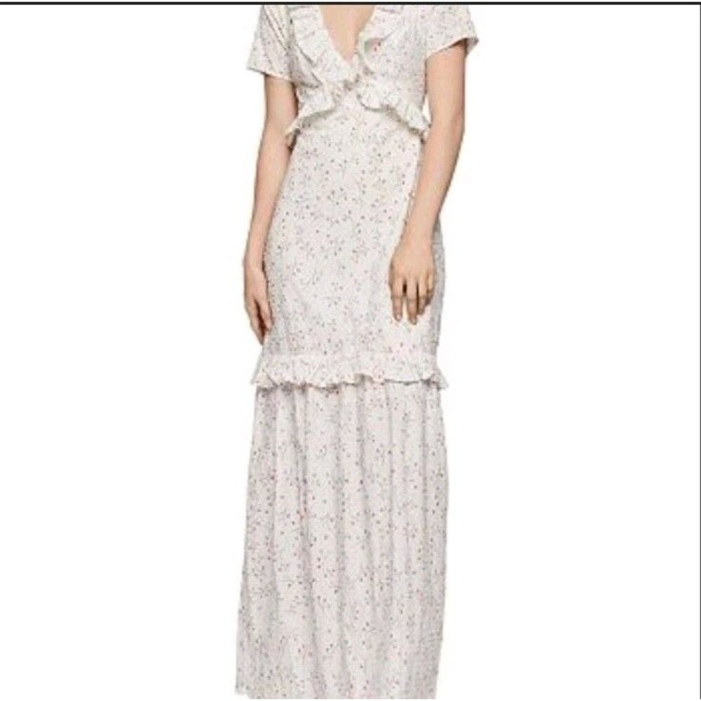 BCBGeneration Peplum Maxi Dress V Neck Floral Dress Swiss Dot Size 0 NWT